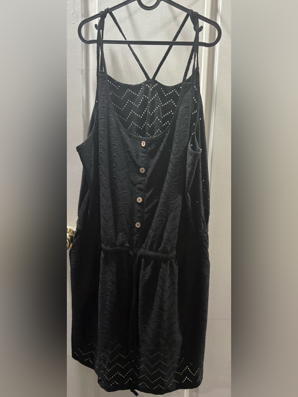 Black Sleeveless Eyelet Button-Front Dress